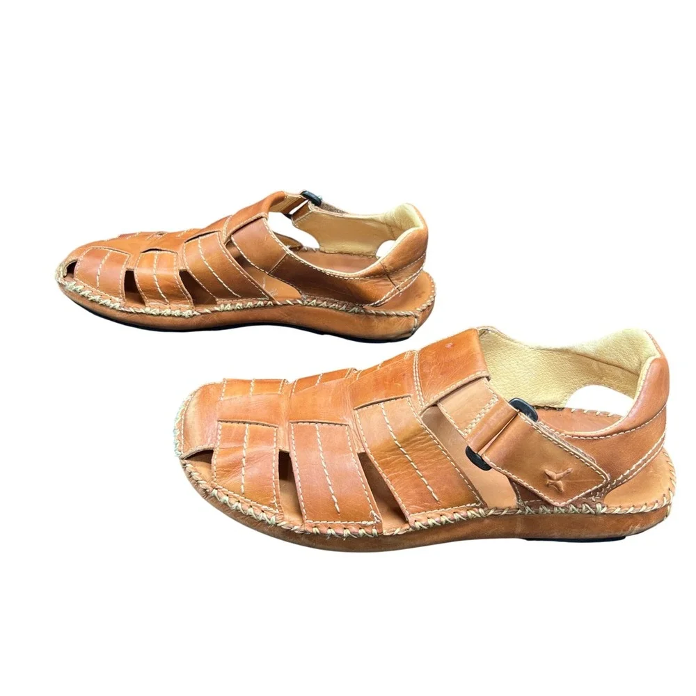 Pikolinos Mens Tarifa Tan Brown Leather Fisherman Sandals Size 43 Made in Spain